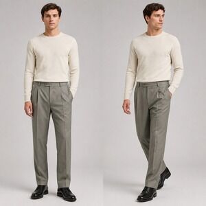 Linea Naturale Luxe Zignone Super 110s Wool Pleated Dress Pants Mens 42 Green